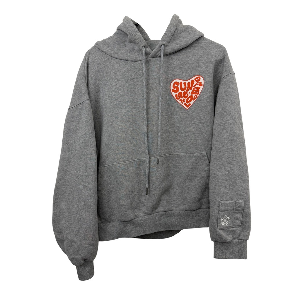 Sundae School Hoodie Womens Medium Gray Heart Graphic Pullover Sweatshirt